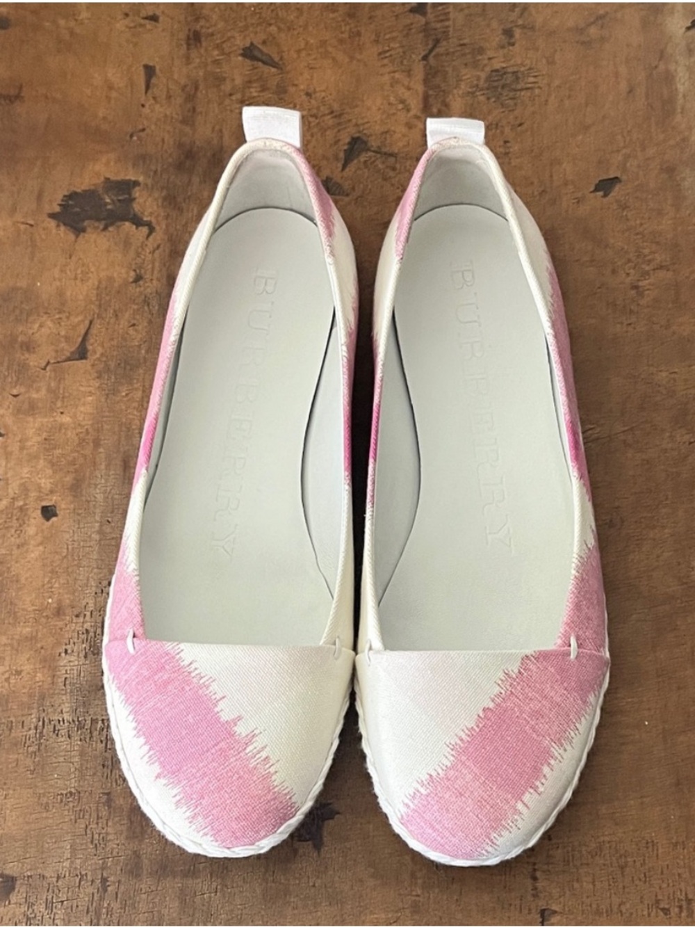 Burberry Pink & White Canvas Espadrille Flats